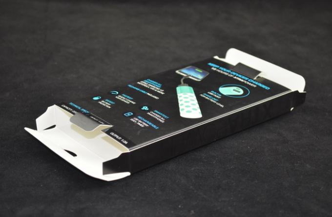 Foldable Power Bank Black Packaging Box , Window Paper Box With PET Hanger