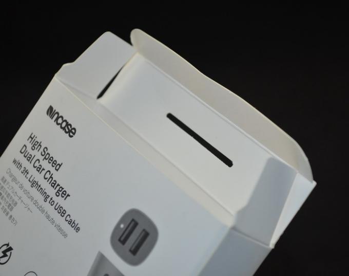 White Glossy Spot UV Surface Car Charger Packaging / Auto Accessories Packaging