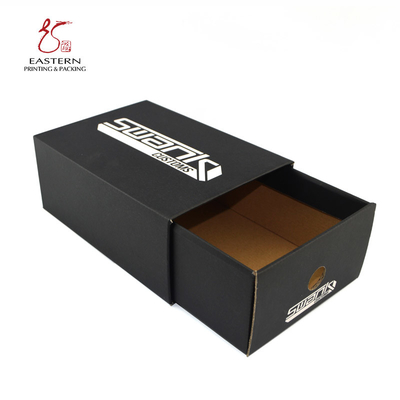 Foldable Sliding Corrugated Shoe Box Packaging Black Customized White Logo