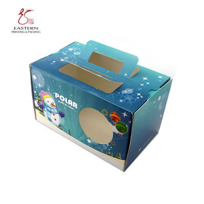 Full Color 350gsm cardboard Cupcake Paper Box , Christmas Paper Box With Handle