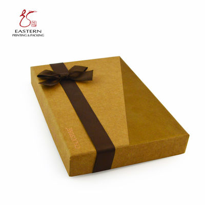 45mm Height Kraft Paper Chocolate Packaging Paper Box With Brown Ribbon