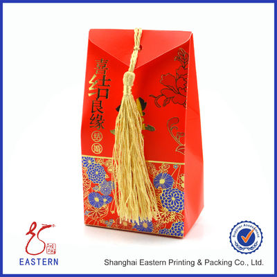 Beautiful China Red Color 50mm Width Wedding Gift Boxes With Tassel