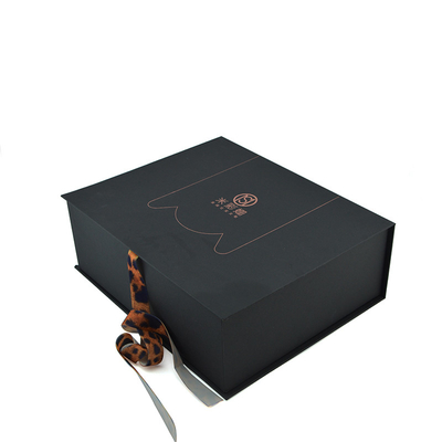 Custom Black Paper Card Cosmetic Packaging  Boxes with Leopard print ribbon