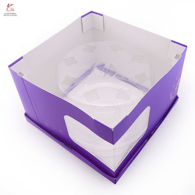 Custom Printed Cardboard Paper Boxes Purple Colored Cake Packaging Box with Window 6“ 8”