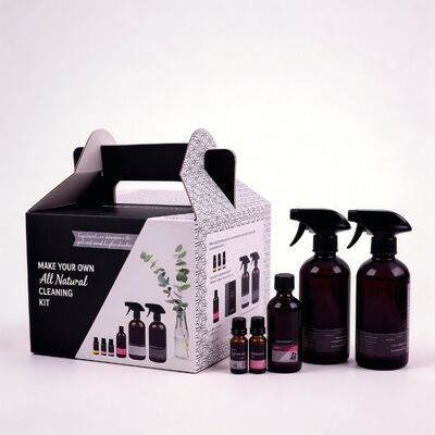 Custom  Printed black Corrugated Cardboard Box With Handle | Cleanning set Packaging