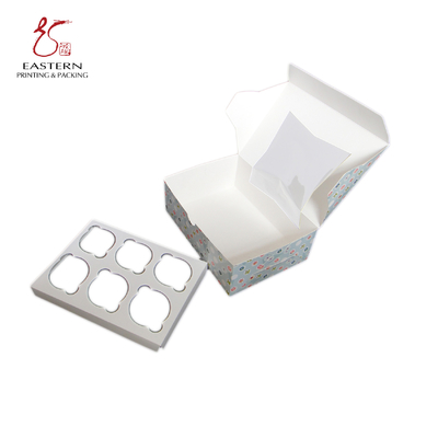 6 Count Bakery Packaging Box 350gsm Cardboard Cupcake Holder Box