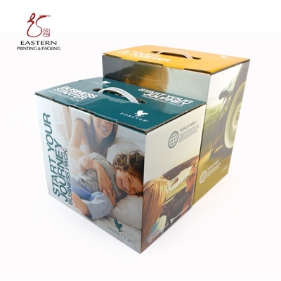 Bulk Cardboard Shipping Boxes | Folded CMYK Corrugated Paper Box Stamped Packaging With Handle