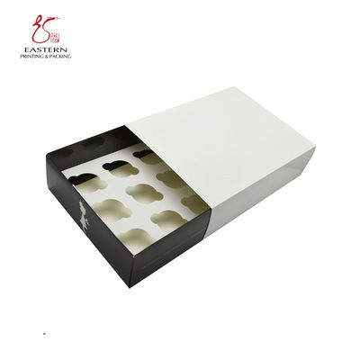White & Black Cardboard Cup Cake Packaging Box 12 Pieces for Perfect and Professional Packaging